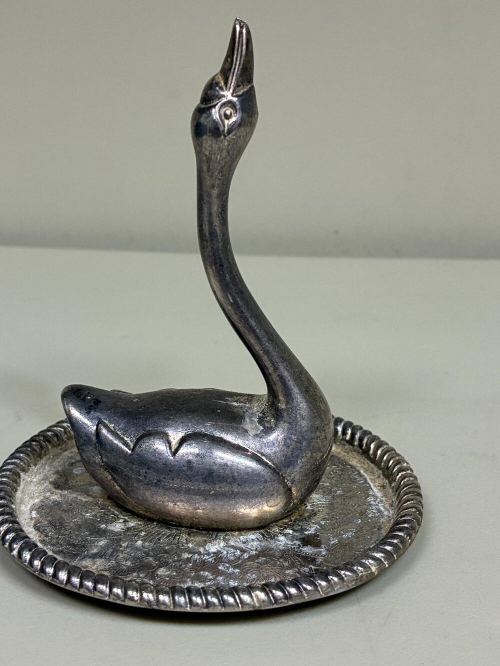 Vintage Silver Plated Swan Goose Ring Jewelry Holder Tray Trinket Dish Hong Kong